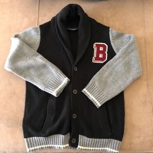 Boys Black Letterman Cardigan Sweater
